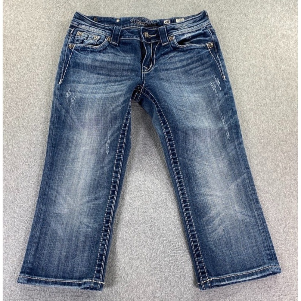 Miss Me Capri Jeans Women's 28 Cross Embellished Pockets Med Wash JP5345P